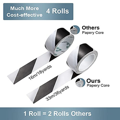 4Rolls Black White Hazard Warning Stripe Tape 2''x36yds Floor Safety Mark - color: Black-white