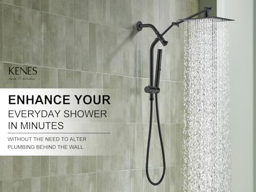 Matte Black 10 Inch All Metal Rain Shower Head with Handheld Spray | High Pressure Rainfall Shower Head wih Adjustable Extension Arm, Dual Showerhead Set with 60" Shower Hose, Square Rainfall - color: Matte Black