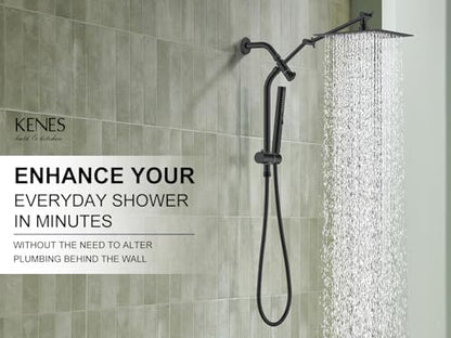 Matte Black 10 Inch All Metal Rain Shower Head with Handheld Spray | High Pressure Rainfall Shower Head wih Adjustable Extension Arm, Dual Showerhead Set with 60" Shower Hose, Square Rainfall - color: Matte Black
