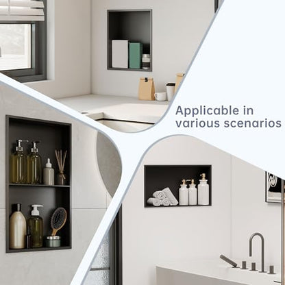 Shower Niche 24"×12" No Tile Needed, Matte Black Recessed Wall Niche, Stainless Steel, Waterproof Rust Resistant, 4in Deep for Bathroom Shower Room - size: 24"W x 12"H x 4"D