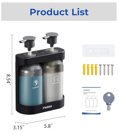 Shampoo and Conditioner Dispenser Shower Soap Dispenser 2 Chamber No Drill Shampoo Dispense for Shower Wall Mounted Shower Shampoo Dispenser 2 Chamber for Bathroom Hotel 2 * 13.37 fl.oz Black - color: Black-2