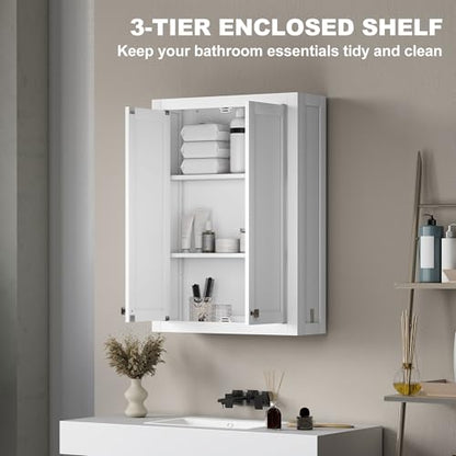 HOMCOM Bathroom Wall Cabinet Modern Medicine Cabinet Wall Mounted White | Over The Toilet Space Saver, 2 Doors, 2 Adjustable Shelves