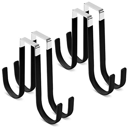 Manesi Over The Door Hooks, Soft Rubber Prevent Scratches Door Hangers Hooks for Bathroom, Living Room, Bedroom, and Kitchen Hanging Clothes, Towels, Shoe Bag, Hats, Coats, Bags, etc. (Black, 4 Pack) - color: Black