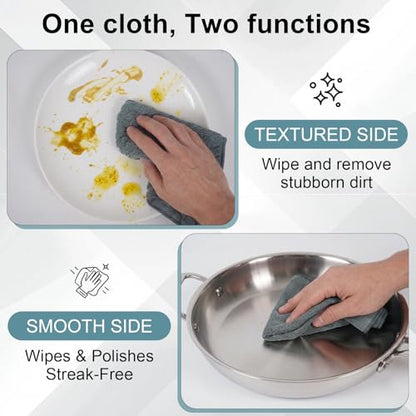 Dual-Sided Microfiber Cloths, 12x12 Lint-Free 6-Pack | Zig-zag side traps grease, soft side polishes. Streak & lint-free for home/auto. Stain-hiding grey, washable 12x12 6-pack.