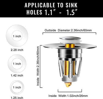 Universal Bathroom Sink Stopper, Suitable for 1.06-1.96 inch Drain Hole,Sink Drain Strainer,pop up Drain Stopper for Bathroom,Bathtub,Tub Anti Clogging Sink Drain Filter with Hair Catcher
