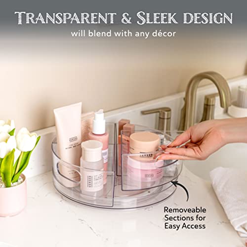 Oizeir Lazy Susan Turntable - Clear Acrylic, Removable Sections, Rotates 360 Degrees. Easily Organize Your Fridge, Cabinet or Counter. Great Carousel Storage for Food, Spices, Cosmetics. (4-Sections) - size: 1 Pack