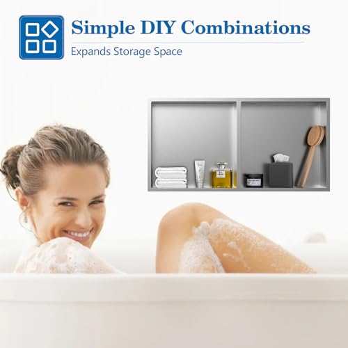 12" x 24" Shower Niche No Tile Needed | 304 Stainless Steel Shower Wall Niche, Recessed Shower Shelf for Shower or Bathroom Storage, Brushed - color: 12"x24" Brushed