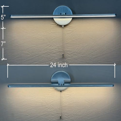 Vanity Light with On Off Switch,24 inch Brushed Aluminum LED Light Vanity Bar for Bathroom,Modern LED Wall Picture Lamps Sconces with Pull Chain Switch LED 3000-3500K (AM) - color: Brushed Aluminum
