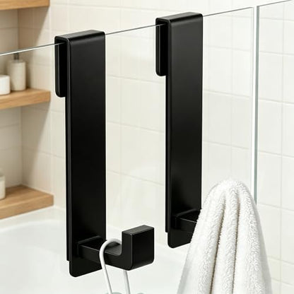 WUIVIUT Heavy-Duty Stainless Steel Over The Glass Door Shower Hooks - Towel Hooks for Fits 3/8" (10mm) Thick Shower Glass Door Bathroom Holder for Washroom(L Shape, 2 Pack) - size: L Shape, 2 Pack