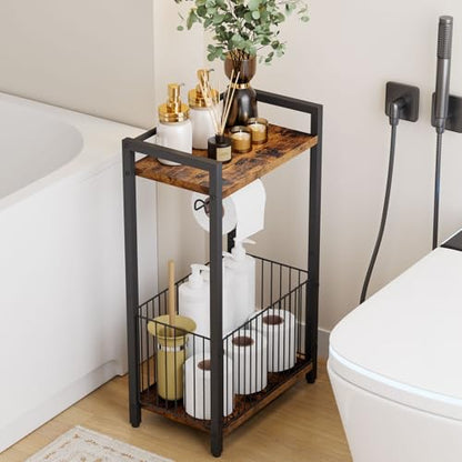 IBUYKE Toilet Paper Holder Stand Bathroom Tissue Roll Dispenser TLJ020H | Freestanding,with Extra Space for Rolls Magazines Wet Wipes, for 7–9 rolls of standard toilet paper,Brown - color: Brown