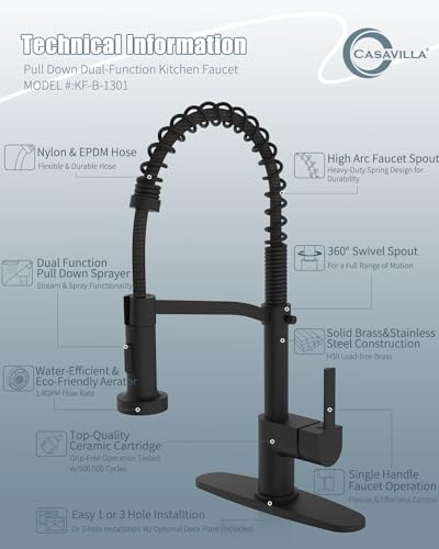 Black Kitchen Faucet Soap Dispenser, Faucet for Kitchen Sink, Kitchen Sink Faucet with Deck Plate, Kitchen Faucet with Pull Down Sprayer and Dual Function Spray Head - color: A-Matte Black, style: Classic