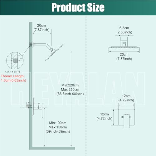 Heyalan 8 Inch Square Rain Shower Faucet Set with Valve, Brushed Nickel | Female-thread 1/2-inch NPT connections, SUS304 shower head, brass rough-in valve, single-handle control Shower Set - color: Nickel, size: 8 Inch Square Shower Head