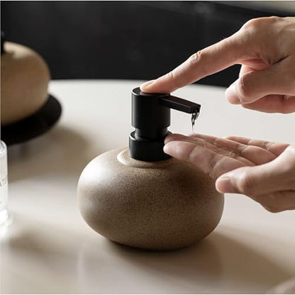 10oz Ceramic Hand Soap Dispenser, Elegant Liquid Soap Dispenser for Bathroom Countertop, Heavy & Sturdy Dish Soap Dispenser for Kitchen (Brown Set of 2) - color: Brown Set of 2