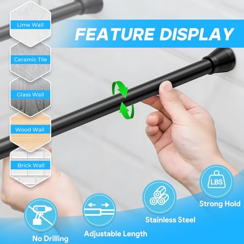 Tension Rod 16 to 26 Inch Adjustable Curtain Rod No Drilling Black Tension Curtain Rod Spring Tension Curtain Rod for Bookshelf Diy Projects Kitchen Cupboard Bathroom Wardrobe 2PCS - color: Black, size: 16-26 inch 2pcs