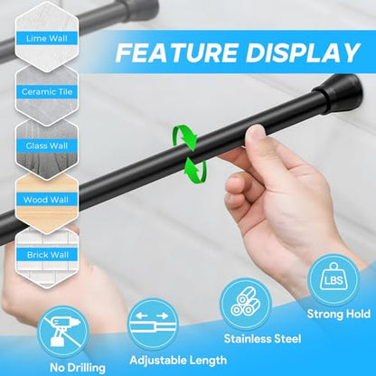 Tension Rod 16 to 26 Inch Adjustable Curtain Rod No Drilling Black Tension Curtain Rod Spring Tension Curtain Rod for Bookshelf Diy Projects Kitchen Cupboard Bathroom Wardrobe 2PCS - color: Black, size: 16-26 inch 2pcs