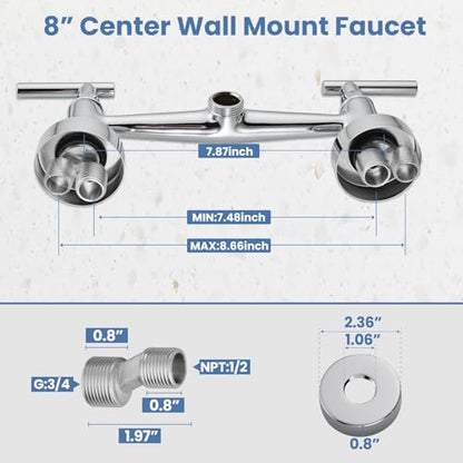 Airuida 8 Inch Center Chrome Polish Wall Mounted Kitchen Sink Faucet | 360° Degree Swivel Spout,Double Handle,Wall Mount Utility Sink Faucet - color: Chrome Polish
