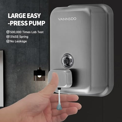 Commercial Soap Dispenser Wall Mount Bathroom, 20 fl.oz. | Liquid Brushed Stainless Steel Hand Sanitizer Dispenser - size: 20 fl.oz.