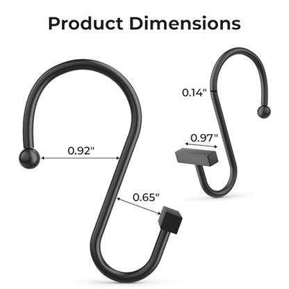 Bathway Shower Curtain Hooks, Black Shower Curtain Rings Rust Proof, 12PCS Shower Hooks for Shower Curtain, T-Bar Design Convenient Elegant Shower Curtain Hangers for Bathroom Kitchen Wardrobe - color: Black