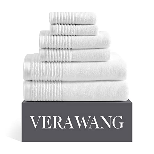 Vera Wang - Bath Towels, Plush Cotton Bathroom Towels with Zero Twist Design, Highly Absorbent & Low-Lint, Set of 6 (Sculpted Pleat White) - color: Sculpted Pleat White, size: 6 Piece