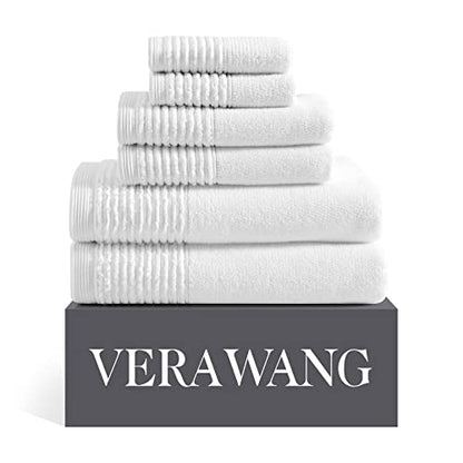 Vera Wang - Bath Towels, Plush Cotton Bathroom Towels with Zero Twist Design, Highly Absorbent & Low-Lint, Set of 6 (Sculpted Pleat White) - color: Sculpted Pleat White, size: 6 Piece