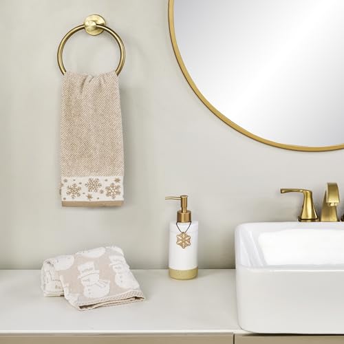 SKL Home Christmas/Winter Heather Snowflake Hand Towel Set-2pc, Tan | 100% Cotton. 500 GSM. Plush & absorbent jacquard. Great for the bathroom, kitchen or bar & gifting. - color: Heather Snowflake (Tan), style: Hand Towel Set