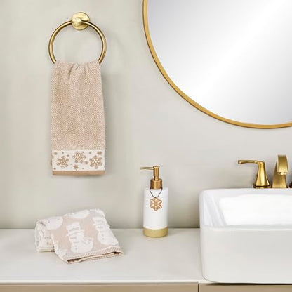 SKL Home Christmas/Winter Heather Snowflake Hand Towel Set-2pc, Tan | 100% Cotton. 500 GSM. Plush & absorbent jacquard. Great for the bathroom, kitchen or bar & gifting. - color: Heather Snowflake (Tan), style: Hand Towel Set