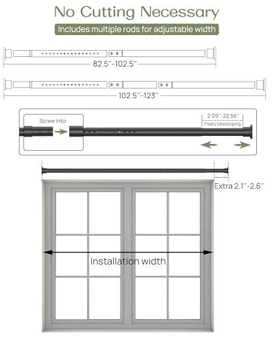 ALLZONE Tension Curtain Rod for Window, 83-123 Inches, Heavy Duty Curtain Rods No Drilling, Non-Slip Bathroom Shower Tension Rod, Renter Friendly, Adjustable, Spring Loaded, Extra Long, Black - color: Black, size: 83-123 Inches