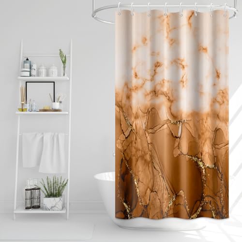 Brown Marble Stall Waterproof Shower Curtain 48x72 inches | RV Small Shower Curtain Set for Bathroom, Abstract Modern, Machine Washable, Easy to Install with Hooks, Ombre White Brown - color: Brown, size: 48"W x 72"L (Pack of 1)