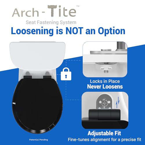 Pro Elite Heavy-Duty Wood Toilet Seat, Round, Black | Magnetic Quick-Release Easy-Clean and Change, HushMotion Soft Close, StainShield High-Gloss Finish, Arch-Tite Secure Fit - color: Black, size: Round