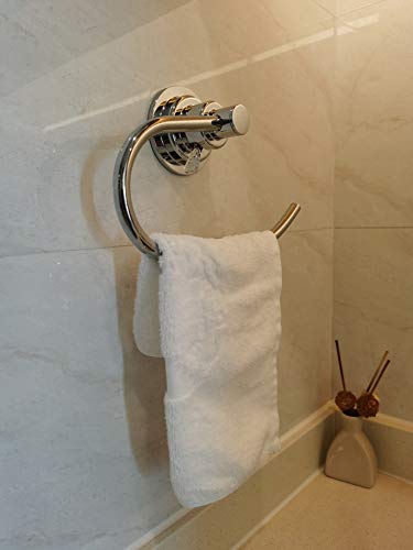 JiePai Vacuum Suction Cup Towel Holder,Bath Shower Towel Ring,Chrome | Wall Mounted ,Round Towel Holder,No Drill Hand Towel Holder,Adhesive Towel Ring - color: Suction Towel Rack-chrome