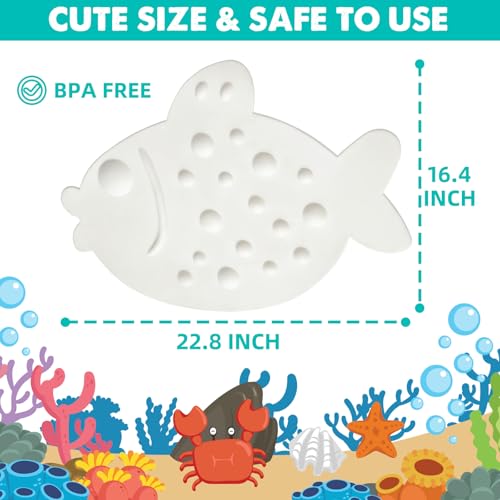 ZHICHENG Non-Slip Bathtub Mat for Kids - Soft Baby Cute Fish Shape Shower mat with Strong Suction Cups for Bathroom (White) - color: White