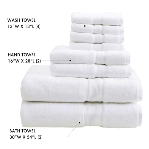Madison Park 800GSM 100% Cotton Bathroom Bath Towel Set of 8, White | Long Staple, Highly Absorbent, Durable Hotel Spa Quality, Quick Dry, Double Stitched Hems, Lint Reducing, OEKO-TEX Certified - color: White, size: Multi-Sizes