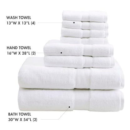 Madison Park 800GSM 100% Cotton Bathroom Bath Towel Set of 8, White | Long Staple, Highly Absorbent, Durable Hotel Spa Quality, Quick Dry, Double Stitched Hems, Lint Reducing, OEKO-TEX Certified - color: White, size: Multi-Sizes