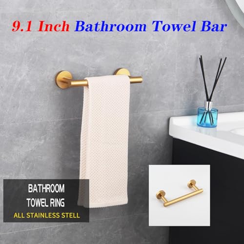 GERZWY 9-Inch Bathroom Towel Bar Gold Stainless Steel Bath Hand Towel Holder Modern Round Style Wall Mount AG1101C23-BE - color: Gold, size: 9 Inch (Pack of 1)