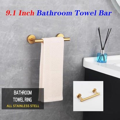 GERZWY 9-Inch Bathroom Towel Bar Gold Stainless Steel Bath Hand Towel Holder Modern Round Style Wall Mount AG1101C23-BE - color: Gold, size: 9 Inch (Pack of 1)