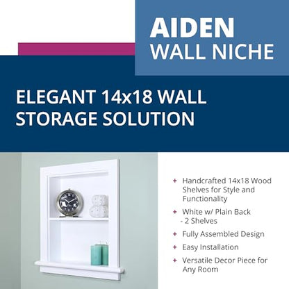 14x18 Aiden Recessed Wall Niche Medicine Cabinet Replacement, in The Wall Bathroom Cabinet Insert Shelf/Shelves, Made in North America, Real Wood, NO MDF, Plain, White - color: White, size: 14x18