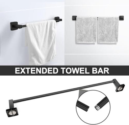 Bathroom Hardware Set 4 Pieces, Matte Black Stainless Steel Towel Bar Set, Includes 20In Towel Bar, Towel Ring, Robe Towel Hooks,Toilet Paper Holder, Bathroom Towel Rack Set - color: Black, size: 20Inch