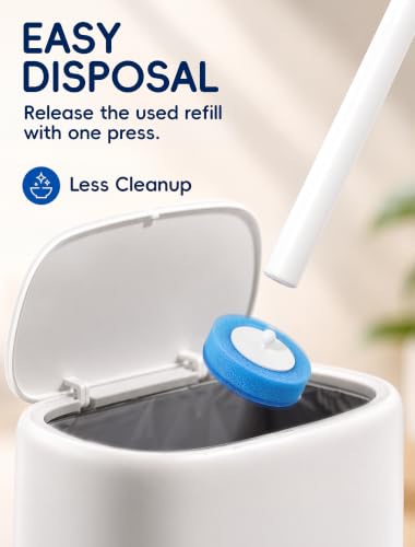 Disposable Toilet Brush Wand System, Toilet Bowl Cleaning Wand Kit with Disposable Refill Heads and Press Button Handle, for Daily Bathroom Cleaning 1 Wand and 14 Refill Heads