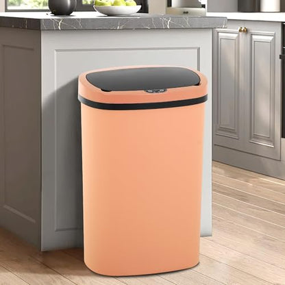 Automatic 13 Gallon Trash Can,Soft Close Large Garbage Can with Lid,Indoor Smart Trashcans for Kitchen,Waterproof Trashcans for Kitchen,Touch-Free Trash Can,Peach Pink - color: Pink, style: 1 piece