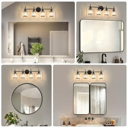 Black Bathroom Light Fixtures, Round, 4-Light | Vanity Lights with Crystal Shades, Modern Bathroom Lighting Fixtures over Mirror (Bulbs Not Included, E26) - color: Black (Round), size: 4-Light