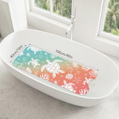 SHUCHING Sea Turtle Bath Mat for Tub Non Slip-40x16 Inch | Bathtub Mat for Women Mold Free, Long Shower Mat for Inside Shower with Suction Cup, Machine Washable - color: Abstract Sea Turtle