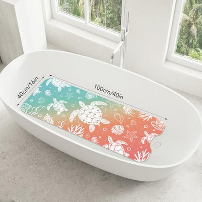SHUCHING Sea Turtle Bath Mat for Tub Non Slip-40x16 Inch | Bathtub Mat for Women Mold Free, Long Shower Mat for Inside Shower with Suction Cup, Machine Washable - color: Abstract Sea Turtle