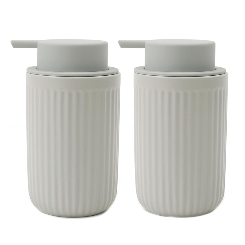 BosilunLife Foaming Soap Dispenser Set-Grey Ceramic FoamSoap Dispenser | 12oz with Rust Proof Pump, Easy Pressing, Refillable for Kitchen, Bathroom - 2 Pack - color: Grey-2p
