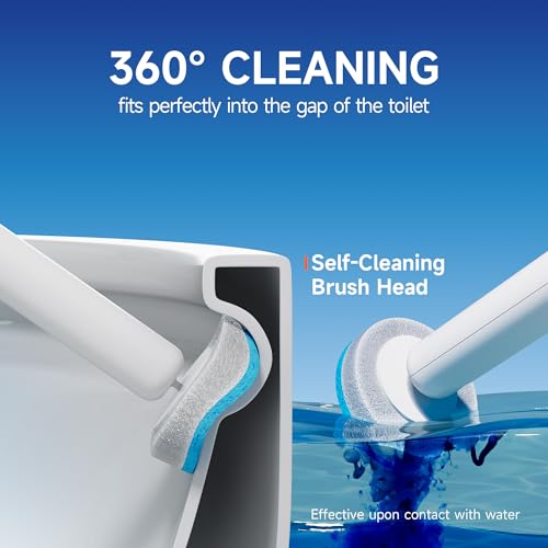 Ctime Disposable Toilet Brush Set with 60 Refills, Wall Mounted Wand Kit | Waterproof with Lid，Hands-Free Lid,New Wand Refills,One-Click Disposal,Pre-Loaded Cleaner,360° Rotating Head - size: 1 wand + 60 heads
