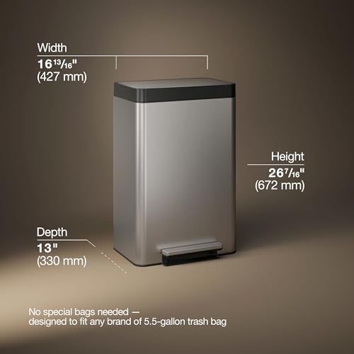 Kohler 20956-ST 11 Gallon Hands-Free Dual Compartment Recycling Kitchen Step, Trash Can with Foot Pedal, Quiet-Close Lid, Stainless Steel - color: Stainless Steel, size: 11 Gallon - Dual Compartment