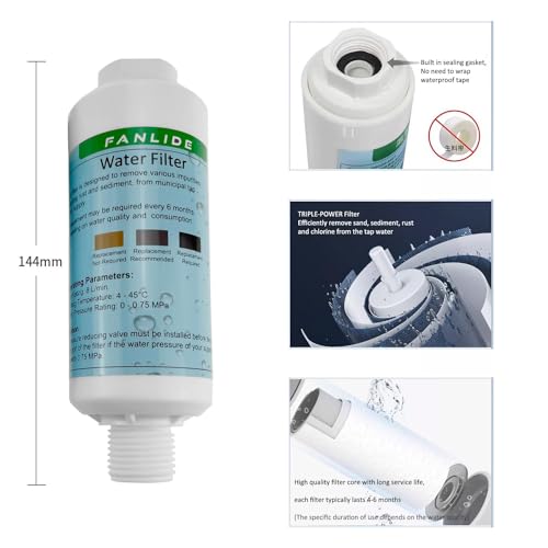 FANLIDE Bidet water filter for electronic bidet seats, Toilet water filter system, compatible with 1/2" 1/4" 3/8" Bidet hose (2 Filters + 2 Adapter)