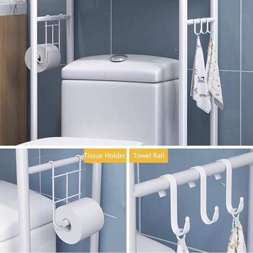 Over The Toilet Storage Shelf 3 Tiers Bathroom Organizer Rack with Paper Holder Not Included(White) - color: White