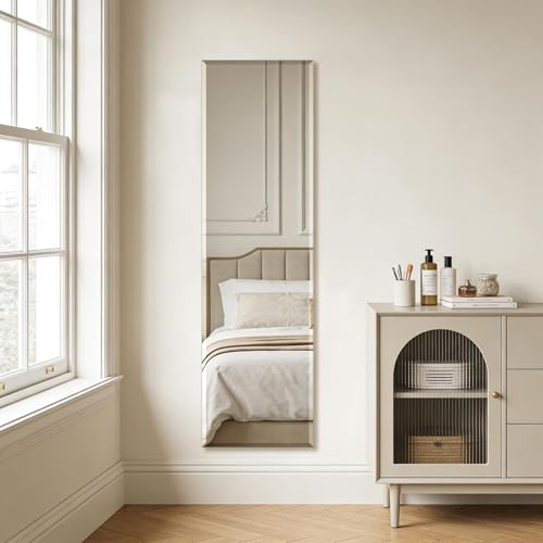Ruomeng Frameless Full Length Mirror for Wall, 55x16 Inch Bathroom Vanity Mirror Farmhouse, Large Rectangle Mirror with Beveled Edge, Tempered Glass, Hangs Horizontally or Vertically - size: 55"L x 16"W