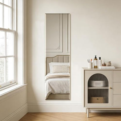 Ruomeng Frameless Full Length Mirror for Wall, 55x16 Inch Bathroom Vanity Mirror Farmhouse, Large Rectangle Mirror with Beveled Edge, Tempered Glass, Hangs Horizontally or Vertically - size: 55"L x 16"W