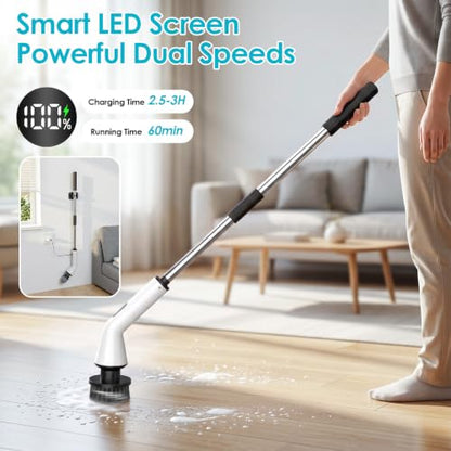 Electric Spin Scrubber for Bathroom,Power Cleaning Brush with 7 Replaceable Brush Heads, Adjustable Long Handle, Cordless Electric Shower Scrubber for Home, Floor, Kitchen & Car